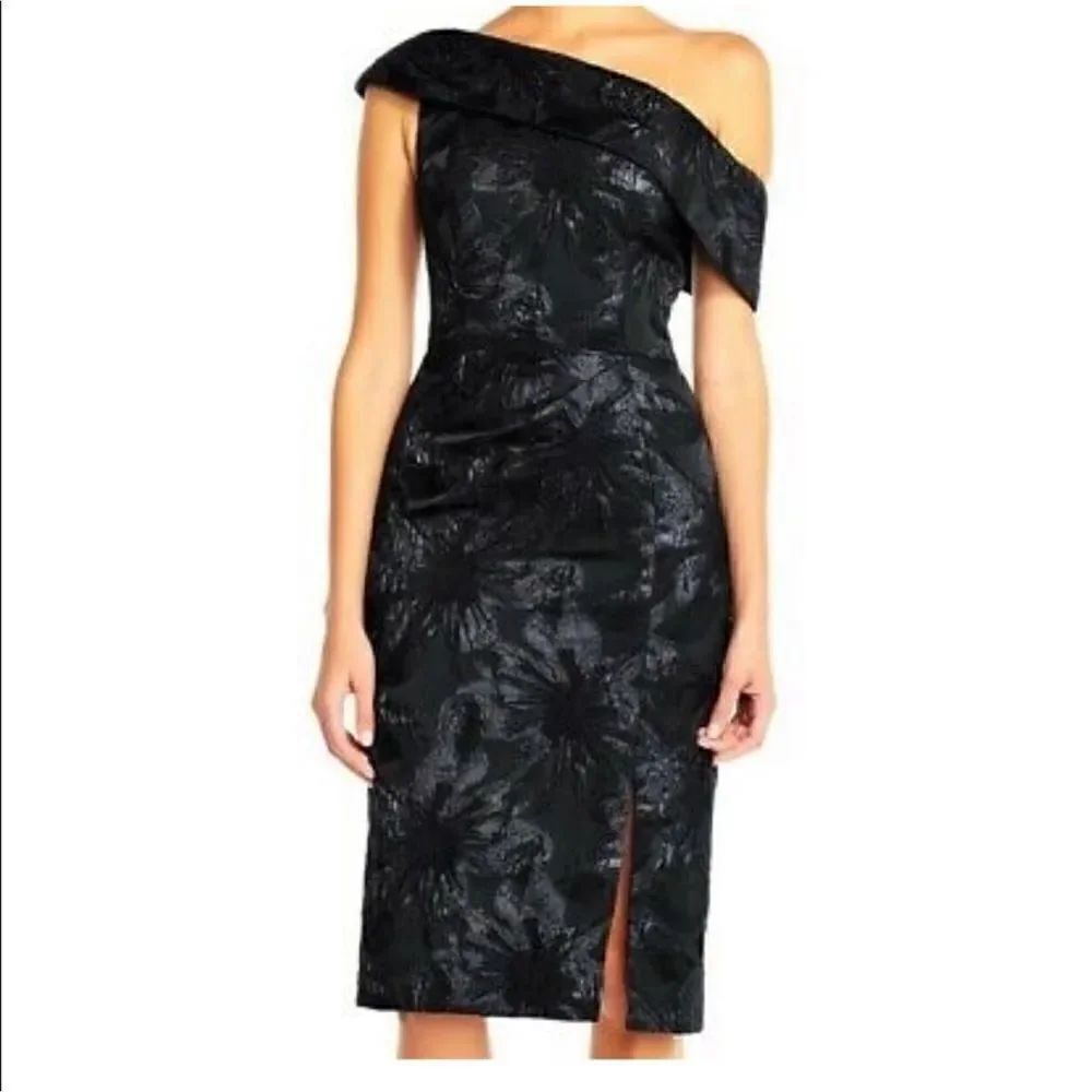 Aidan Mattox Black Jacquard Off Shoulder Dress size 4 NWT